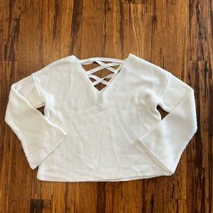 TOPSHOP White Knit Sweater w/ Criss Cross Back